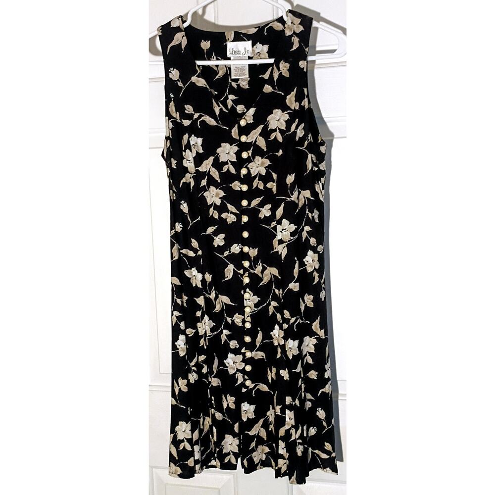 Black Short Summer Dress with White & Beige Flowers